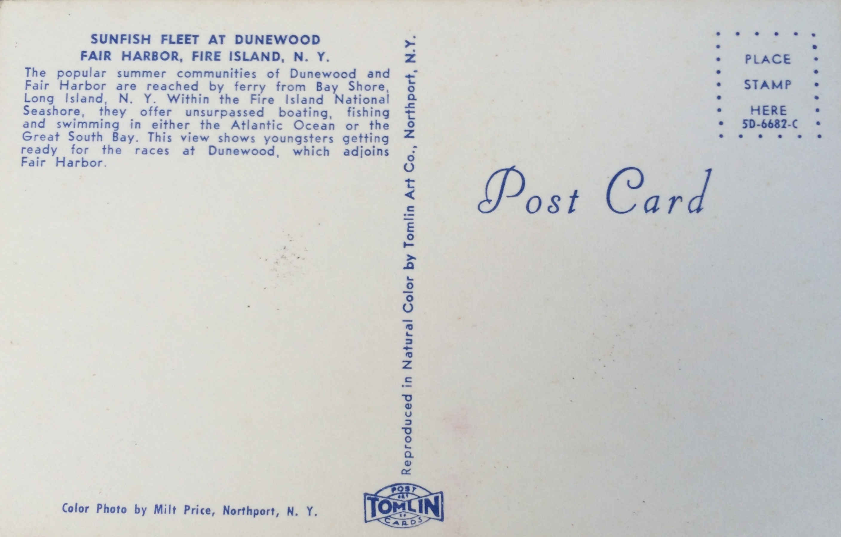 Dunewood Yacht Club Postcard - 1960's